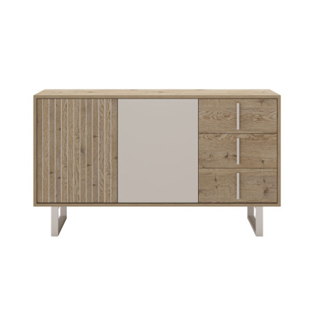 Buffet 2 portes 3 tiroirs imitation bois et beige - MYRINOR