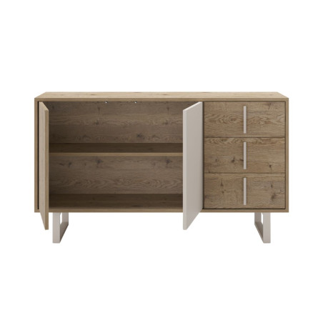 Buffet 2 portes 3 tiroirs imitation bois et beige - MYRINOR