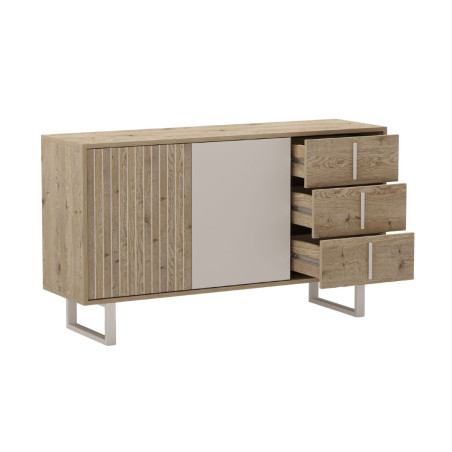 Buffet 2 portes 3 tiroirs imitation bois et beige - MYRINOR