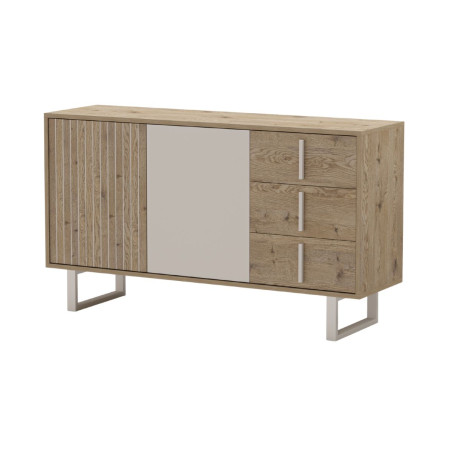 Buffet 2 portes 3 tiroirs imitation bois et beige - MYRINOR