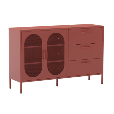 Buffet 2 portes ajourées 3 tiroirs en métal terracotta - OLIRA