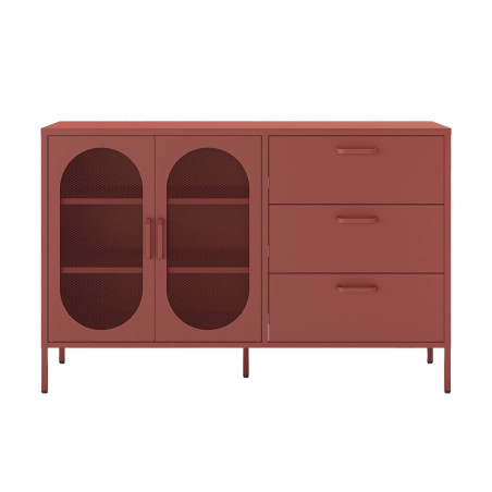 Buffet 2 portes ajourées 3 tiroirs en métal terracotta - OLIRA