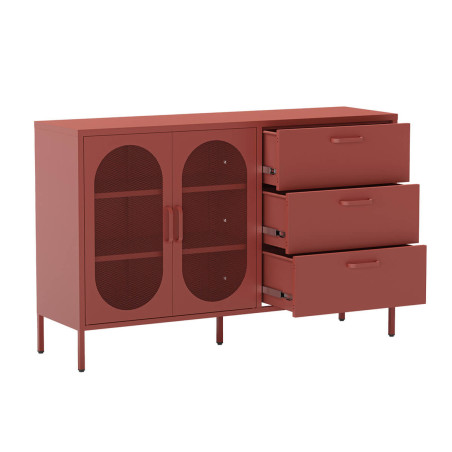 Buffet 2 portes ajourées 3 tiroirs en métal terracotta - OLIRA
