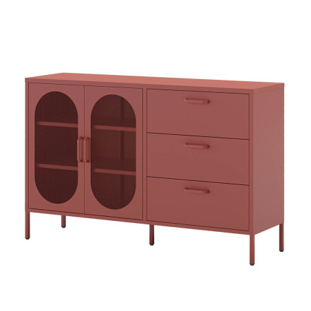 Buffet 2 portes ajourées 3 tiroirs en métal terracotta - OLIRA