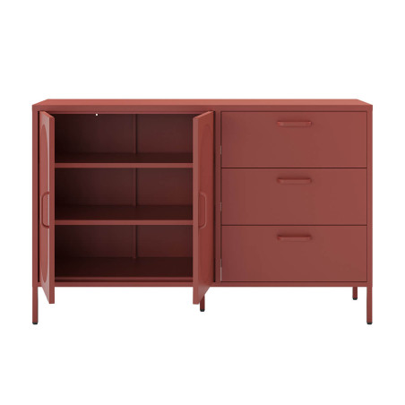 Buffet 2 portes ajourées 3 tiroirs en métal terracotta - OLIRA