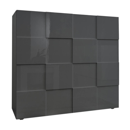 Meuble Rangement 2 Portes Laqué Gris Carbone Relief Damiers - REBENA