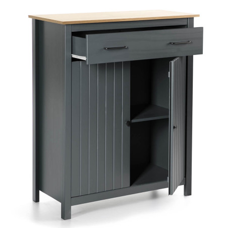 Meuble Haut 2 Portes 1 Tiroir Bois Ciré Bleu Pétrole - TINIO