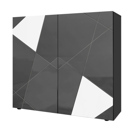 Rangement 2 portes gris carbone avec sérigraphies et miroirs - ORINA