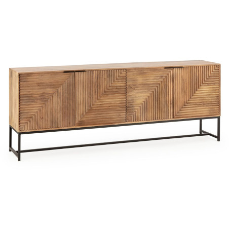 Buffet 4 portes en manguier relief graphique pieds métal noir - NERIOR