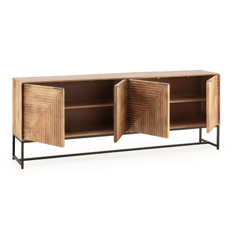 Buffet 4 portes en manguier relief graphique pieds métal noir - NERIOR