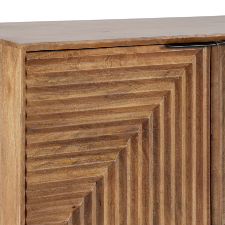 Buffet 4 portes en manguier relief graphique pieds métal noir - NERIOR