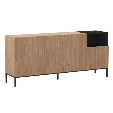 Buffet 4 portes 1 niche imitation bois et noir avec pieds métal noir - CALLASOR