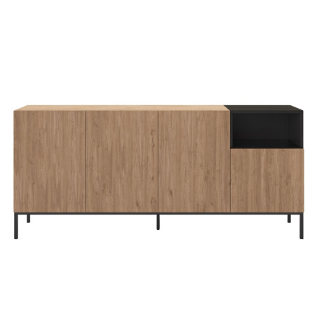 Buffet 4 portes 1 niche imitation bois et noir avec pieds métal noir - CALLASOR