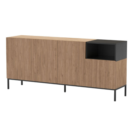 Buffet 4 portes 1 niche imitation bois et noir avec pieds métal noir - CALLASOR