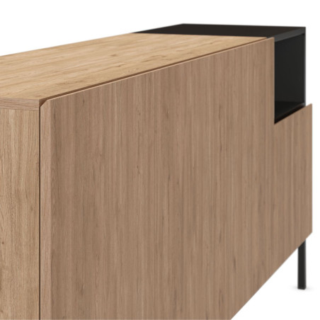 Buffet 4 portes 1 niche imitation bois et noir avec pieds métal noir - CALLASOR