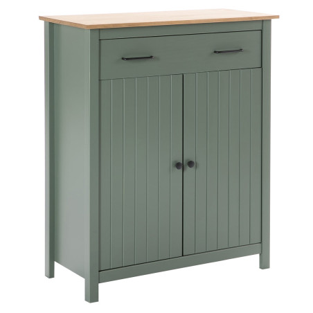 Meuble haut 2 portes 1 tiroir bois ciré vert - TINIO