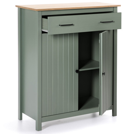 Meuble haut 2 portes 1 tiroir bois ciré vert - TINIO