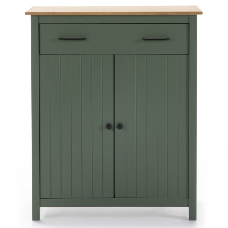 Meuble haut 2 portes 1 tiroir bois ciré vert - TINIO