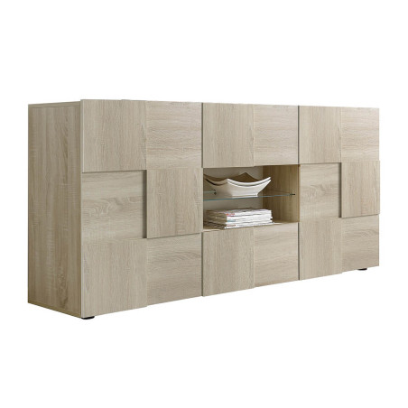 Buffet 2 portes 2 tiroirs bois Samoa relief damiers - REBENA