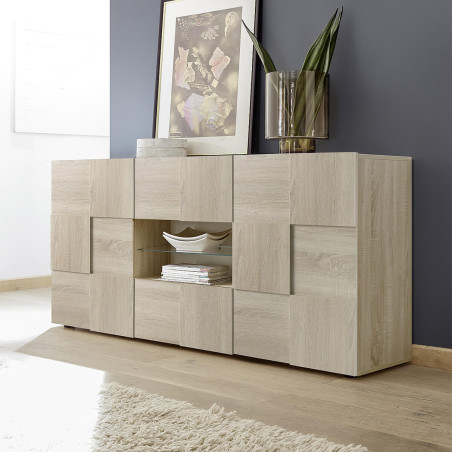 Buffet 2 portes 2 tiroirs bois Samoa relief damiers - REBENA