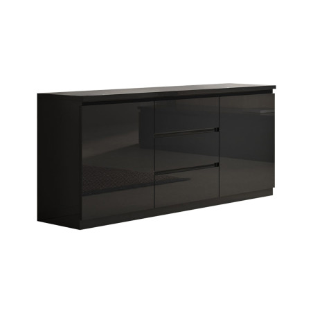 Buffet 2 Portes 3 Tiroirs Laqué Noir Brillant - DEYTA