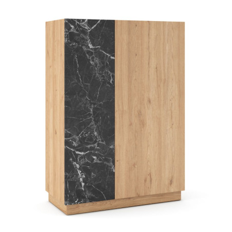 Meuble rangement 2 portes en mélaminé imitation bois et marbre noir - ODALYSOR