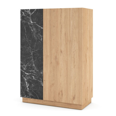 Meuble rangement 2 portes en mélaminé imitation bois et marbre noir - ODALYSOR