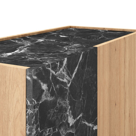 Meuble rangement 2 portes en mélaminé imitation bois et marbre noir - ODALYSOR
