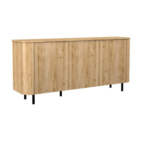 Buffet 3 portes aspect bois finition Cadiz coins arrondis pieds métal noir - VIVARINOR