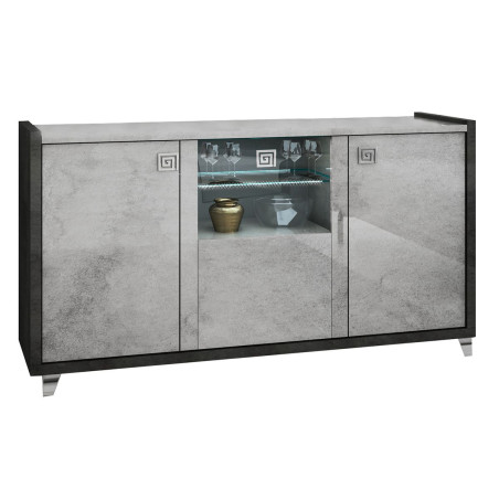 Buffet 3 portes gris aspect pierre LED - HOFIO