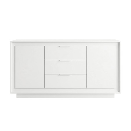 Buffet 2 portes 3 tiroirs blanc laqué piètement socle - POLVIA