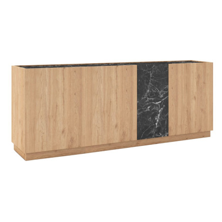 Buffet 4 portes 180 cm en mélaminé imitation bois et marbre noir - ODALYSOR