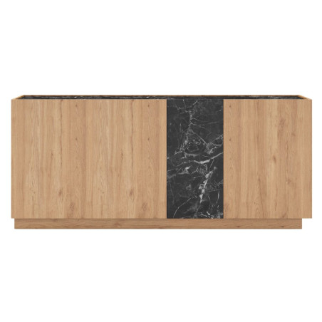 Buffet 4 portes 180 cm en mélaminé imitation bois et marbre noir - ODALYSOR