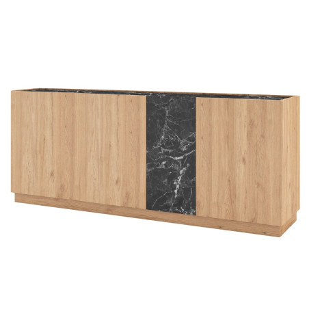 Buffet 4 portes 180 cm en mélaminé imitation bois et marbre noir - ODALYSOR