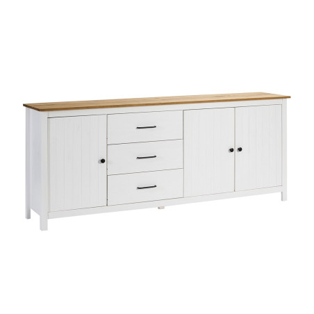 Buffet bas 3 portes 3 tiroirs bois ciré et blanc - TINIO
