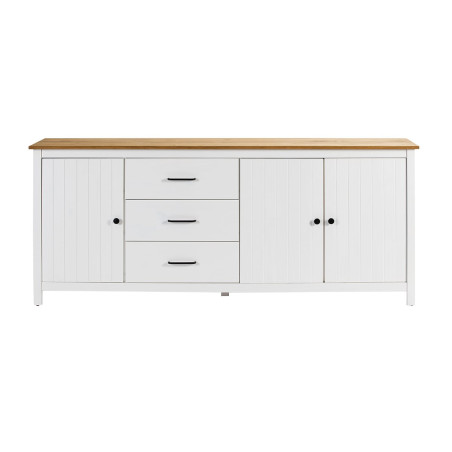 Buffet bas 3 portes 3 tiroirs bois ciré et blanc - TINIO