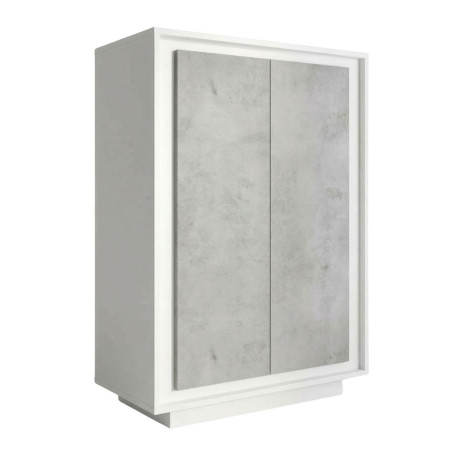 Rangement 2 portes blanc laqué façades aspect ciment piètement socle - POLVIA