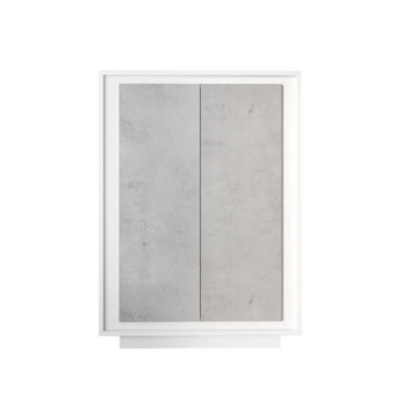 Rangement 2 portes blanc laqué façades aspect ciment piètement socle - POLVIA