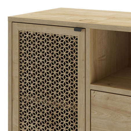 Meuble rangement 1 porte 2 tiroirs imitation bois clair pieds métal - MELISSOR