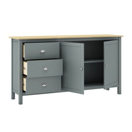 Buffet 2 portes 3 tiroirs en pin massif vert céladon - BASEN