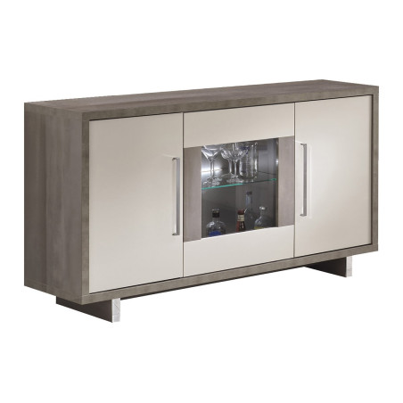 Buffet 3 portes gris acier métallisé et gris mat avec leds - AUXIA