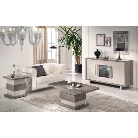 Buffet 3 portes gris acier métallisé et gris mat avec leds - AUXIA