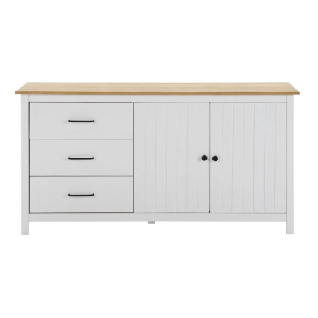 Buffet bas 2 portes 3 tiroirs bois ciré blanc - TINIO