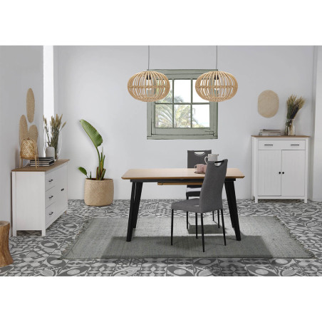 Buffet bas 2 portes 3 tiroirs bois ciré blanc - TINIO