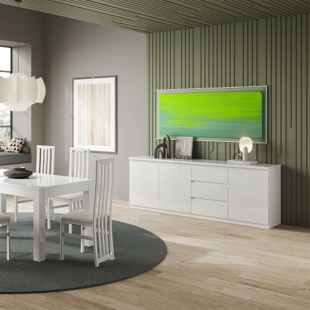 Buffet 3 Portes 3 Tiroirs Laqué Blanc Brillant - DEYTA