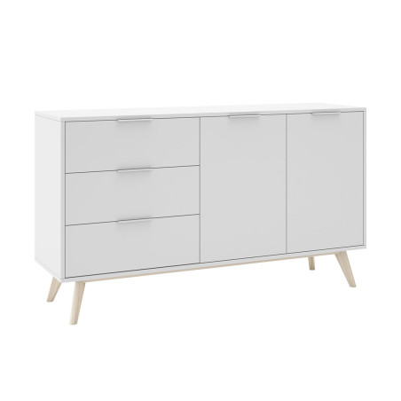 Buffet 140 cm 2 portes 3 tiroirs scandinave blanc et naturel - BLAKEN
