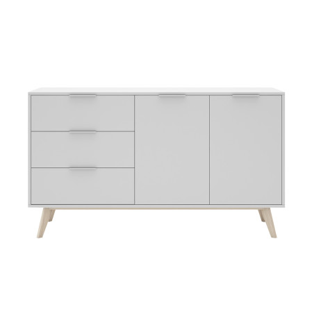 Buffet 140 cm 2 portes 3 tiroirs scandinave blanc et naturel - BLAKEN