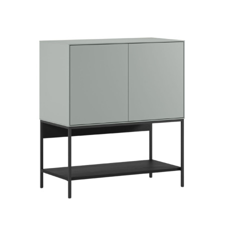 Meuble d’appoint 2 portes en mélaminé vert sauge et pieds métal noir - MIRINOR