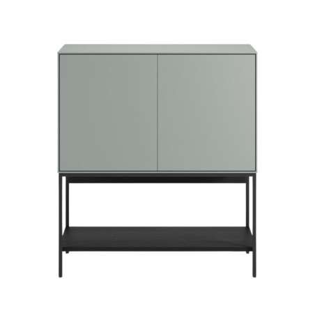Meuble d’appoint 2 portes en mélaminé vert sauge et pieds métal noir - MIRINOR