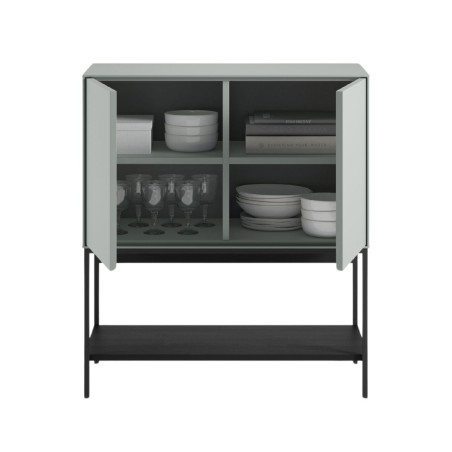 Meuble d’appoint 2 portes en mélaminé vert sauge et pieds métal noir - MIRINOR